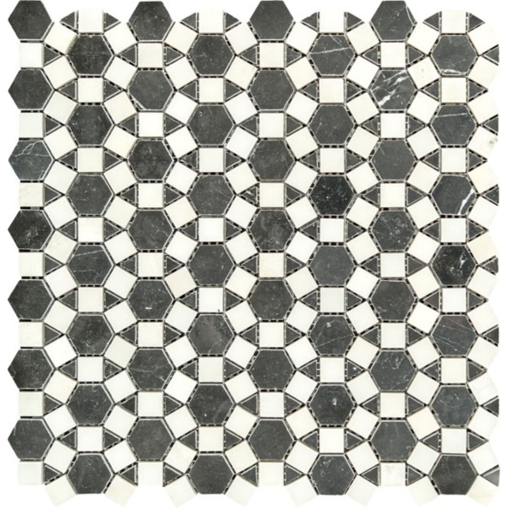 Belluno Designs FLO-1001 Flora 2.5" x 2.5" Nero Marquina Polished Mosaic Wall & Floor Tile